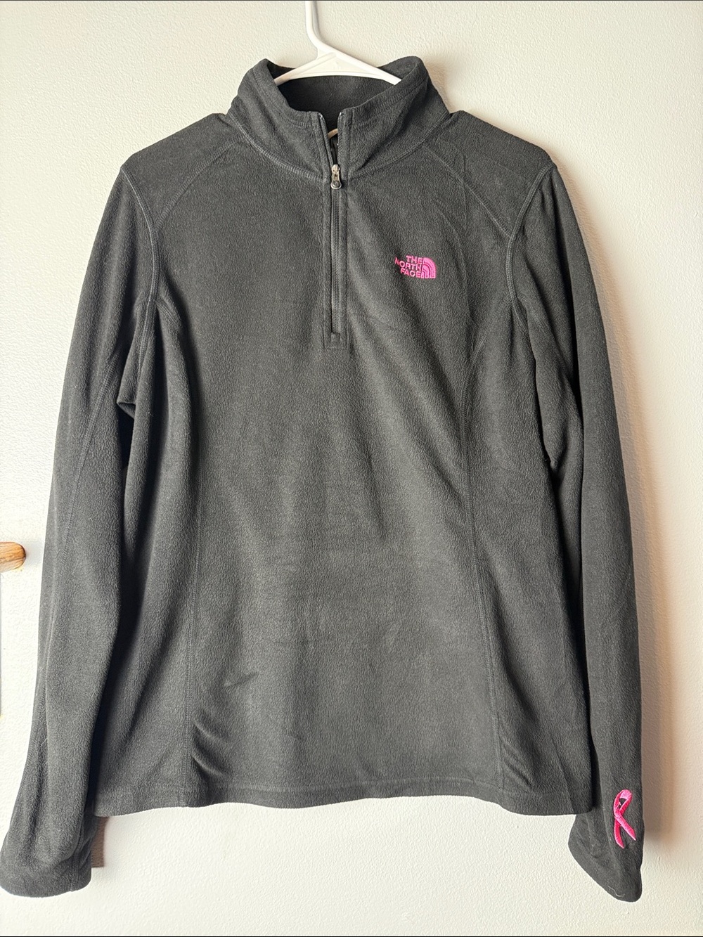 The North Face Women's Dark Gray Fleece 1/4 Zip with Pink Logo